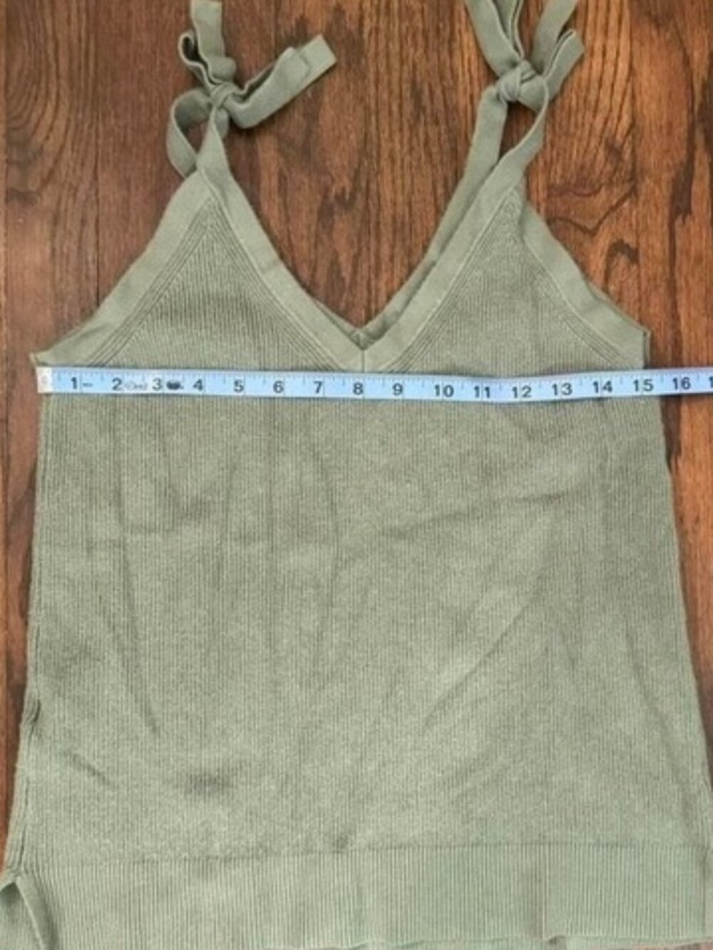 Olive Green Tank Top with Adjustable Tie Straps Size Medium Summer Spring Boho